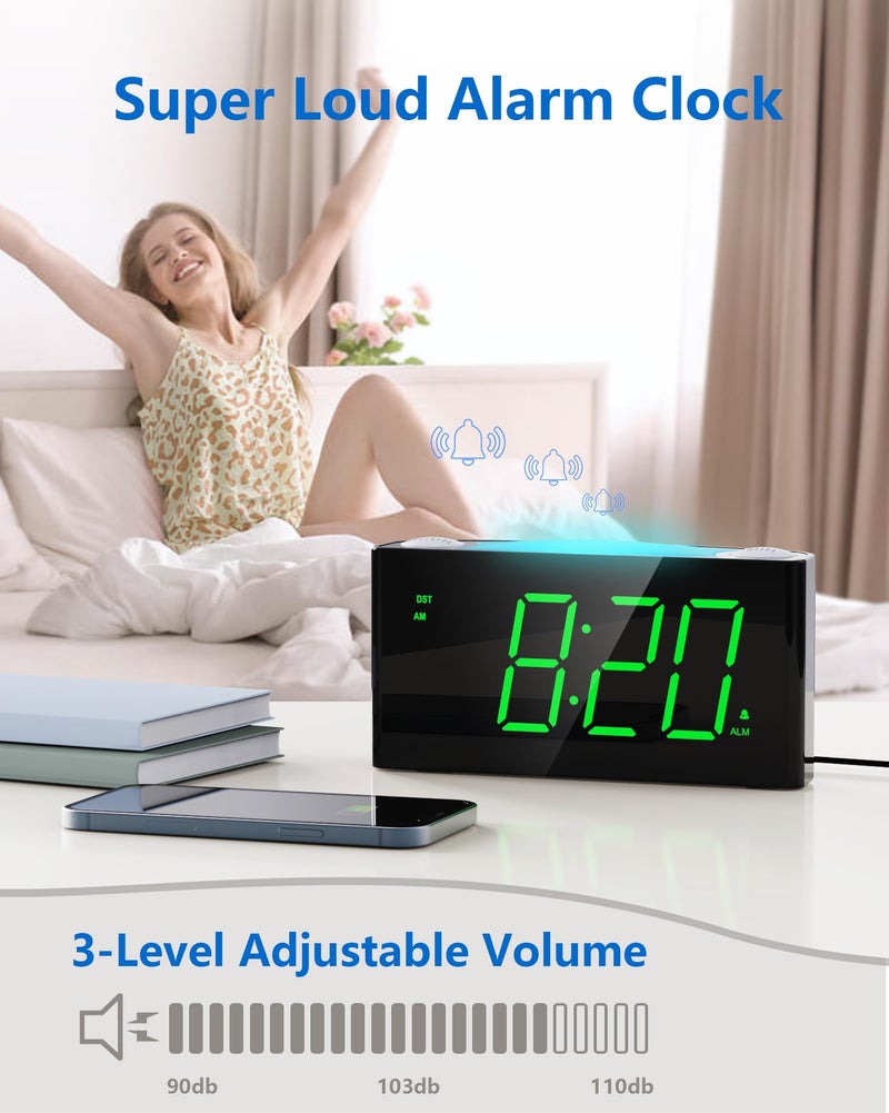 Mesqool Digital Alarm Clock for Bedroom - 7 Color Night Light, USB and Type-C Charger,7.5" Large Number Screen & Dimmer,12/24H,Battery Backup,Easy Loud Electric Alarm Clock for Heavy Sleeper,Boy&Girl Kid Teen - Image 2